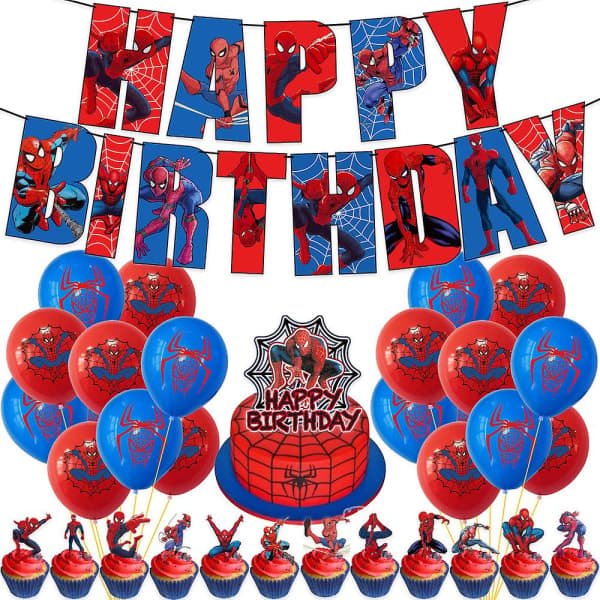Spiderman Superhelt Tema Bursdagsfest Tilbehør Sett Ballonger Banner Kaketopper Dekorationssett For Barn Gutter