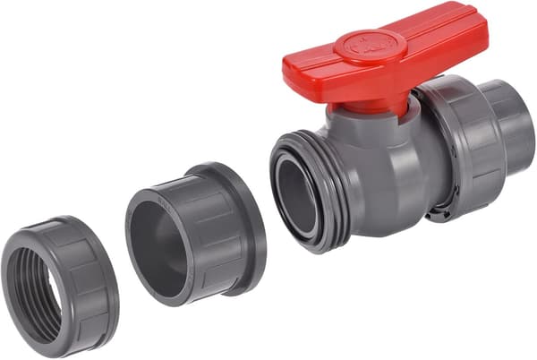 Dobbelt union kugleventil, 32 mm indvendig diameter, 2-pak, PVC push-fit afspærringsventil, grå