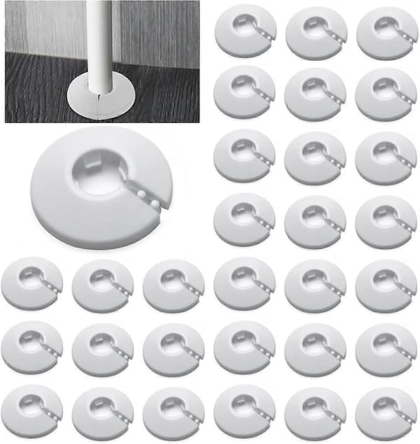 Pack of 30 Single Rosettes for Heating Pipes, Pipe Covers, Cover Rosette, for Radiators, White (22 mm) [DB]