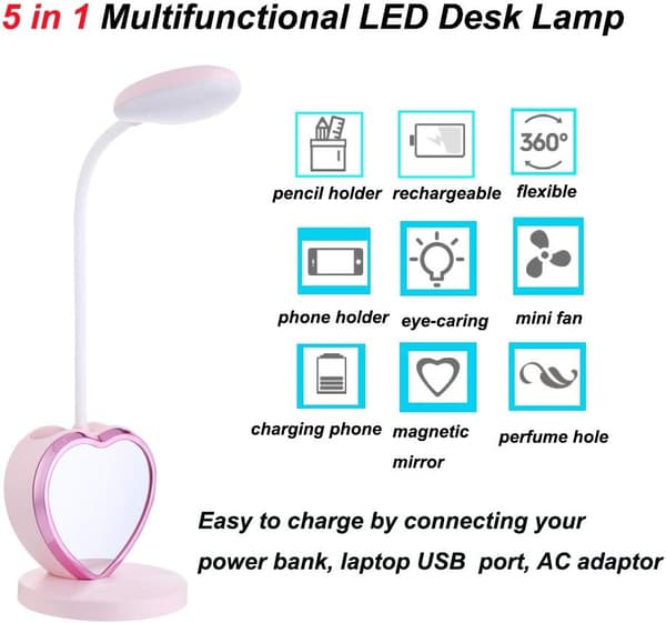 LED-skrivebordslampe Rosa skrivebordslampe med 2 fargemoduser og trinnløs dimming