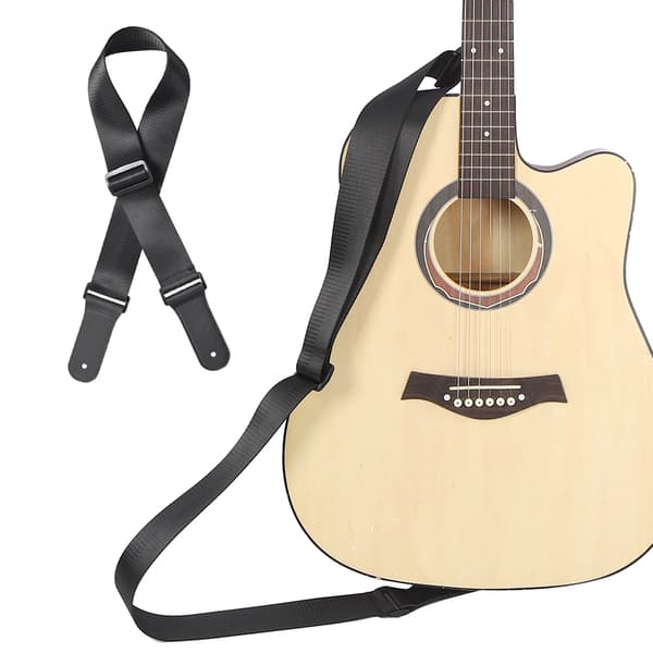 Guitarrem Akustisk Elbas Ukulele Nylonbælte Justerbart Toplæderhoved (Sort)