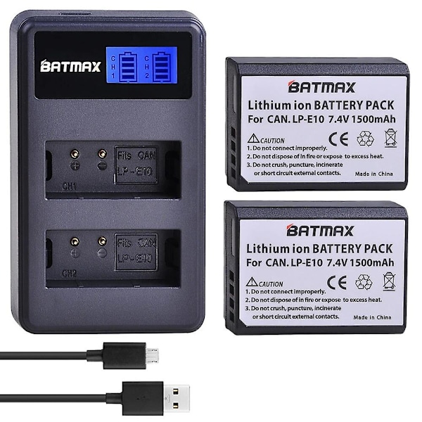 4x LP-E10 LP E10 LPE10 Kamerabatterier + LCD USB Dubbelladdare Kompatibel med Canon EOS 1100D 1200D 1300D Kiss X50 X70 X80 Rebel T3 T5 T6 2battery n charger