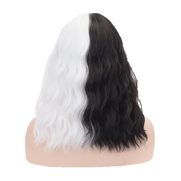 Black and White Full Wig with Bangs, Short Wavy, Heat Resistant