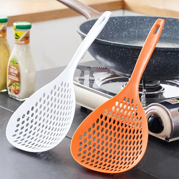 Kitchen Long Handle High Heat Resistant Colander Utensil Orange orange