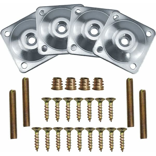 Møbelbenfestplater 4 stk firkantede metallbenfestplater sofafestplater med bolter og skruer for sofaseter sølv 48x48mm