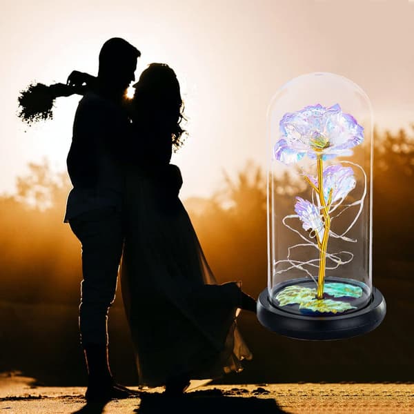 Evig blomst glaskuppel rose blomst glaskuppel lysende LED R