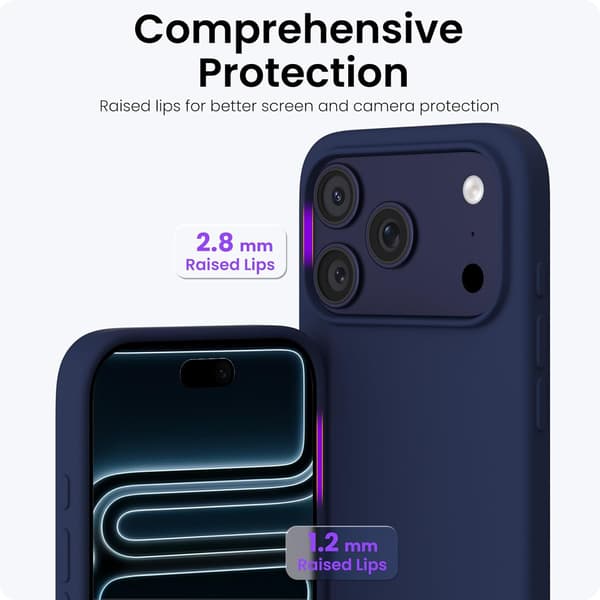 iPhone 17 Pro Skal, Premium Flytande Silikonskal, Mjukt Gummi, Reptåligt Mikrofiberfoder, Stötsäkert Skydd, Mörkblå