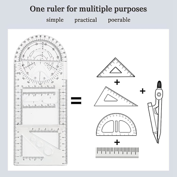 4 kpl monitoiminen geometrinen viivoitin piirustusvälineet muovinen viivoitin sarja matematiikka mittaus ympyrä Transparent