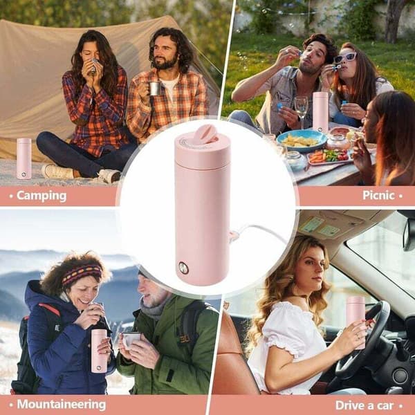 Mini elektrisk rejsekedel 400ml, rustfrit stål, hurtig kogning, automatisk slukning, til te, kaffe, mælk, rosa
