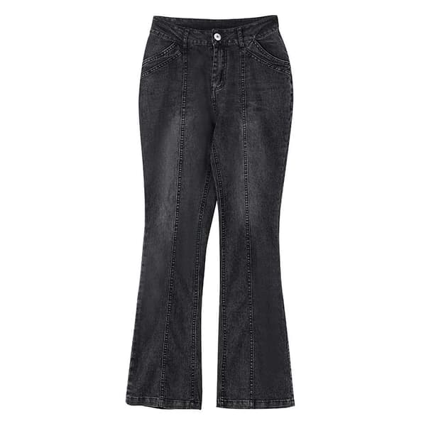 Lavtaljede flared jeans til kvinder, skinny jeans, bootcut, sorte Sort