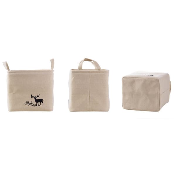 Beige Cotton Laundry Basket with Handles, Cute Foldable Clothes Sundries Bag Bin Holder Organizer-L
