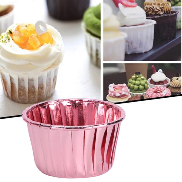 50 stk. dobbeltsidede krøllede papirkopper varmebestandige bageforme til muffins (rosaguld)
