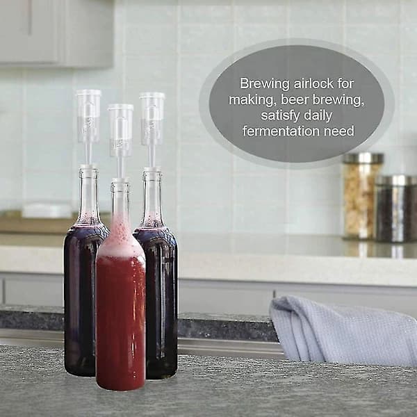 Fermentation Lid with Airlock Set, 6 pcs. Stoppers, Locks Fermentation Airlock Beer Wine Kombucha Brewing K Transparent White