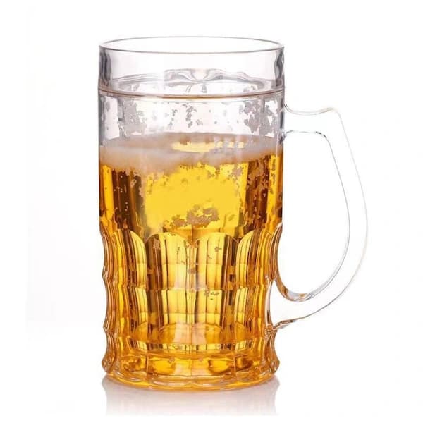 Falsk ölmugg med innervägg - 400 ml dubbelväggigt glas med handtag, läckagesäker