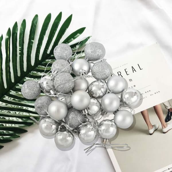 24 st glänsande XMAS-kulor enkel chic silver julgransprydnad