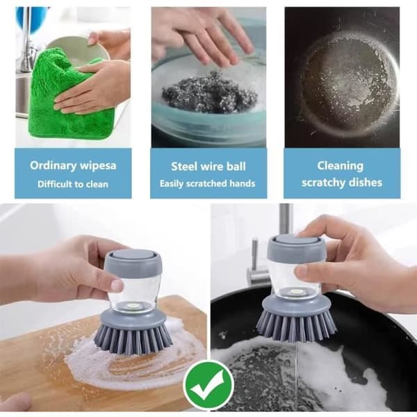 2-pack Köksdiskborste, Diskborste med behållare, Tvättborste med flytande dispenser (Grå)