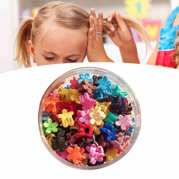 50 stk. små blomsterhårklemmer i lyse farver, søde mini-hårnåle med krukke til piger