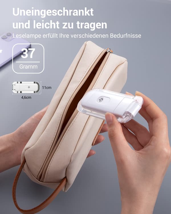 Book Light with Clip, USB Rechargeable Clip-on Light for Reading in Bed, 3 Adjustable Brightness Levels, Warm White Reading Lamp White white