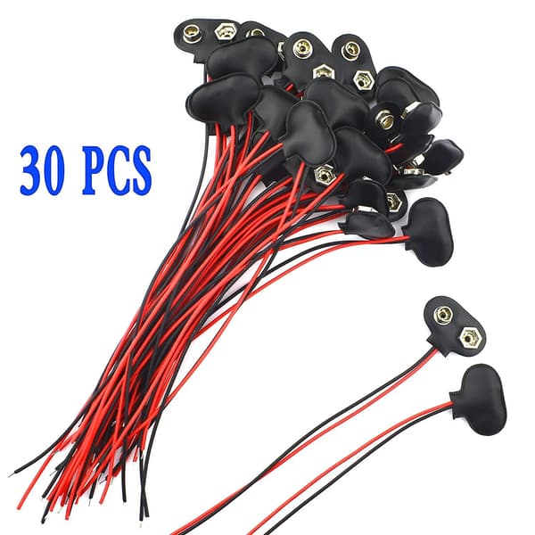 30 kpl 9 voltin paristopidike, kontaktiparistoliittimet (30 kpl - 15 cm)
