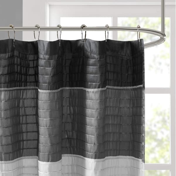 Madison Park Amherst Badrum Duschdraperi Rayon Patch Randigt Modernt Mikrofiber Duschdraperi, 183x183 cm, Svart