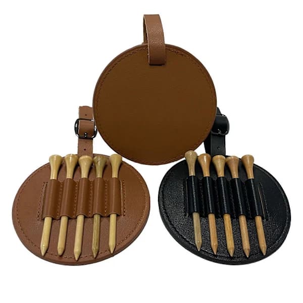 Udendørs Golf Tee Holder Bærbar PU Læder Golf Tee Opbevaringstaske Bæretaske Rund Golf Tee Holder Hængetaske Sort