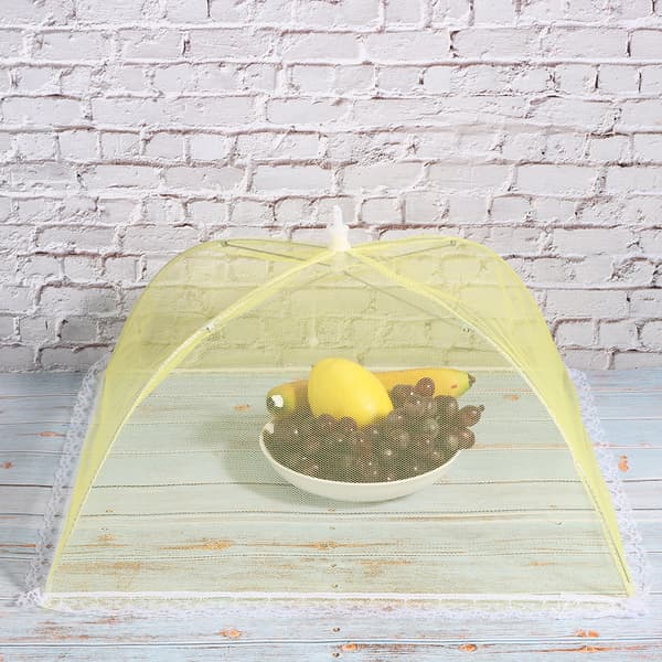 2 st Hushålls Mesh Mat Skydd Tält Tvättbart Vikbart Mat Paraply Kök Verktyg Gul 43x43cm