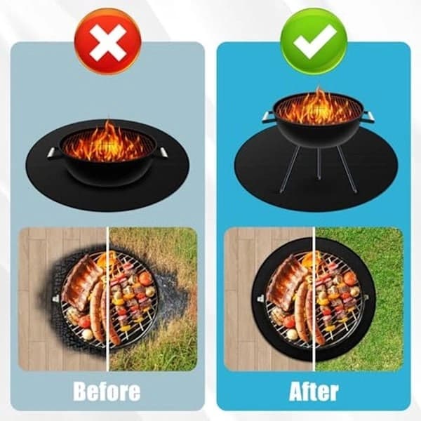 Rund brannsikker grillmatte, 120 cm varmebestandig grillmatte, egnet for utendørs bruk.