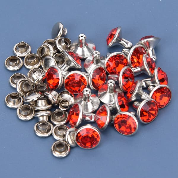 50 Sets Rhinestone Rivets Crystal Diamond Studs Leather Craft Bag Clothes Decoration 8mm Silver Edge Red Diamond