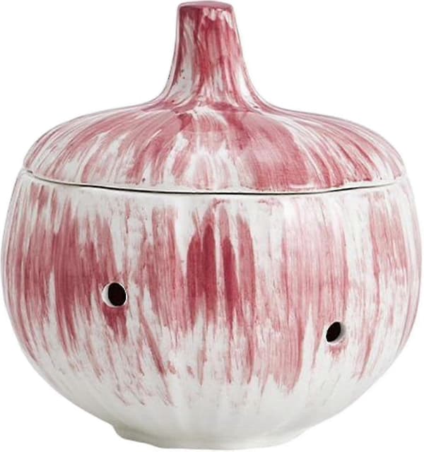 Ceramic Garlic Container with Lid, Ventilated Storage Jar for Ginger and Garlic Red Red