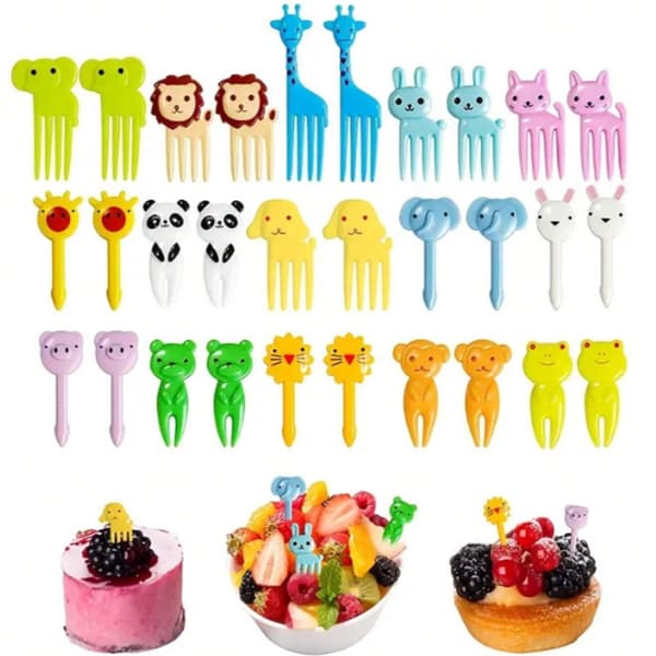 Creative Cartoon Fruit Skewer Set, 30-Piece Set with Fruit, Dessert, and Cake Skewers for Home Use (Reusable)
