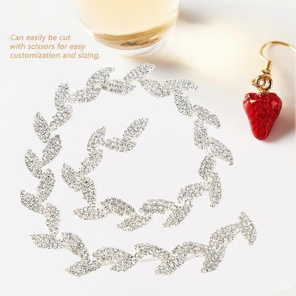 1.5cm Wide Rhinestone Ribbon Tree Leaf Design AAA Diamond Wrap Roll Decoration - 1 Yard