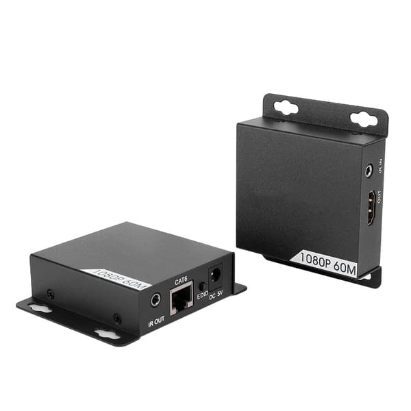 Metal Shell Black Automatic Adjustment 60M HD Single Cable 1080P Signal Amplifier Extender with LED Indicator Light 110-240V UK Plug
