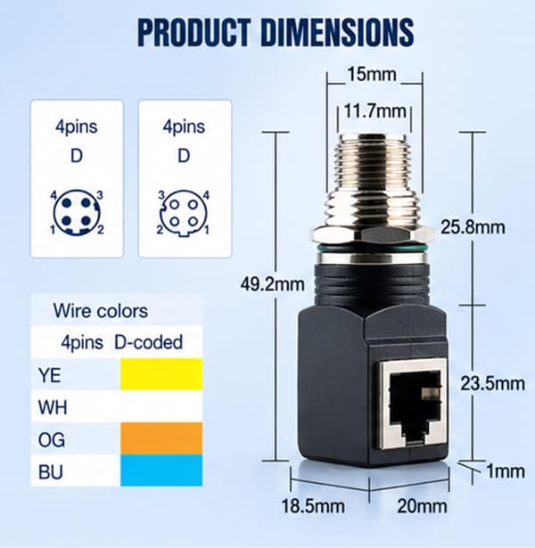 M12 X-Code 8-stifts till RJ45-adapter