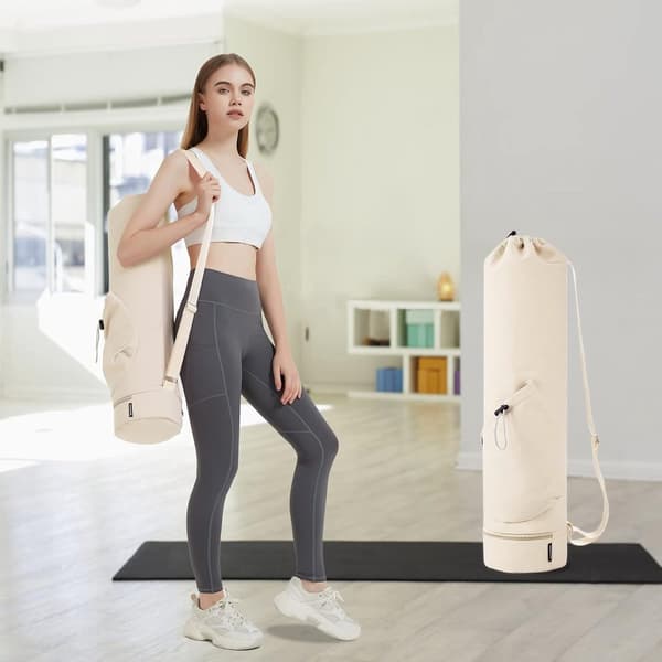 Yogamattväska med vattenflaskficka och våtficka, beige, 78x19cm