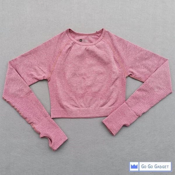 Sporttop | crop top | langærmet | sømløs | hurtigtørrende | pink | S