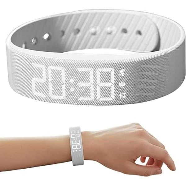 Silent Vibrating Alarm Clock with Digital Display and Pedometer for Deep Sleepers, Travel, and Daily Use, White white
