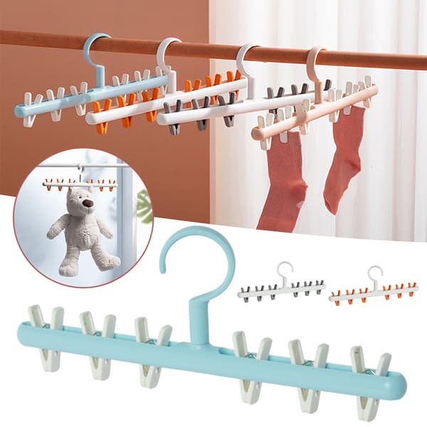 Multifunctional Windproof Clothes Hanger Socks Underwear Gloves Hanging Rack White Grey White Gray