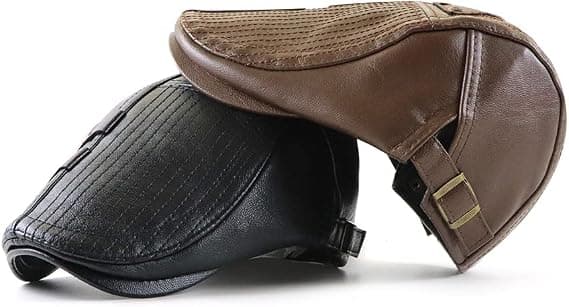 Herre Flat Cap Hat Justerbar Flad Baret PU Læder 56-60cm
