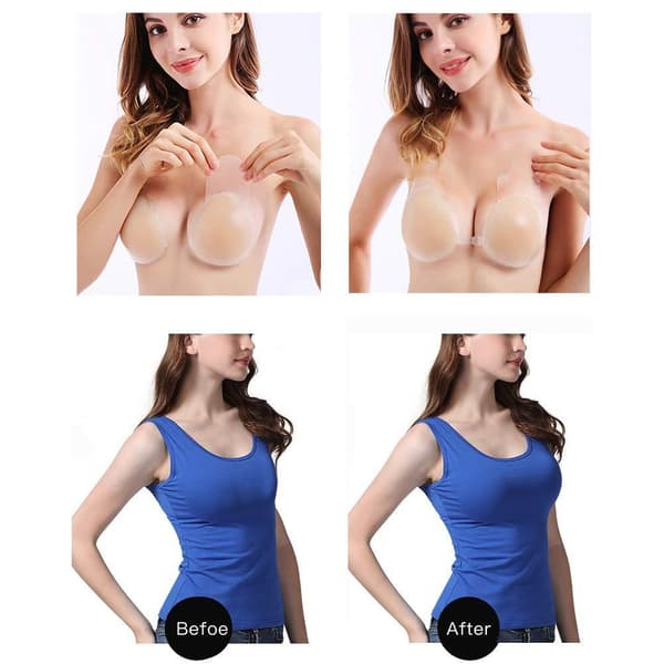 Ett par droppformade silikonbröstlyft (för D-kupa), osynligt nippelöverdrag
