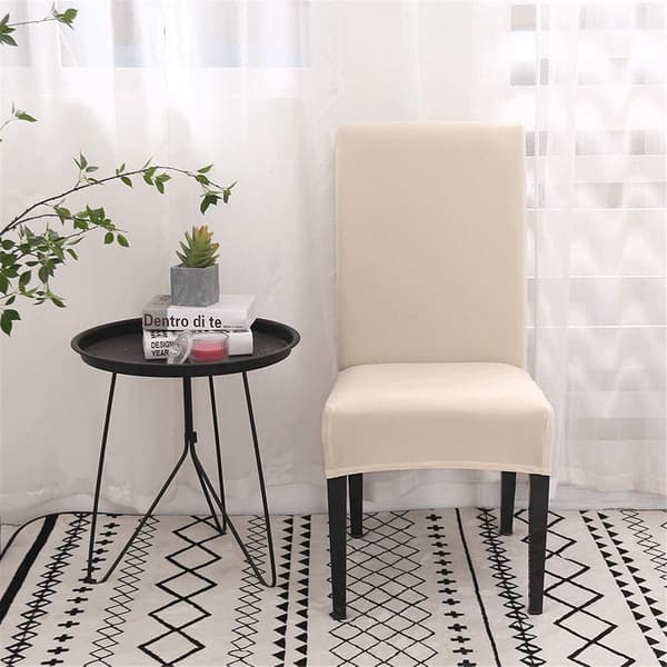 Dining Chair Cover Set of 6 Stretch Polyester Removable Machine Washable For Kitchen Dining Room Beige