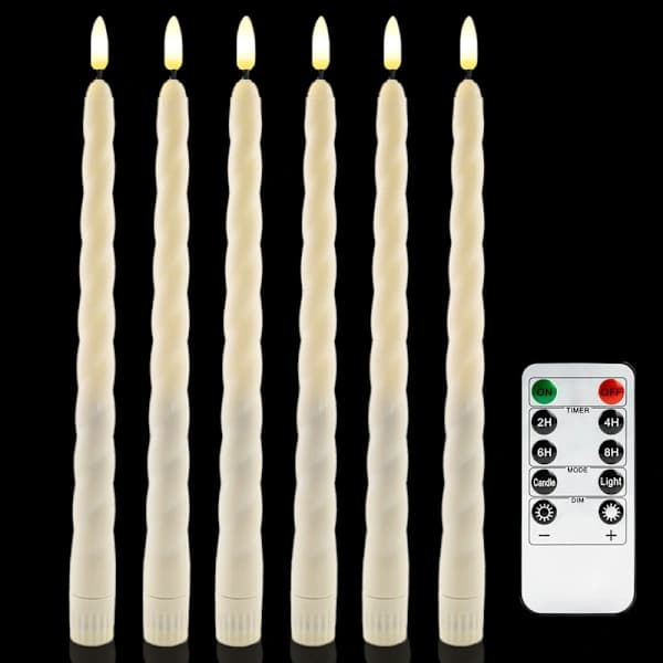 6-pack LED Taper Candles with Remote Control and Timer, Flickering Warm White Real Wax for Weddings and Home Decor C C