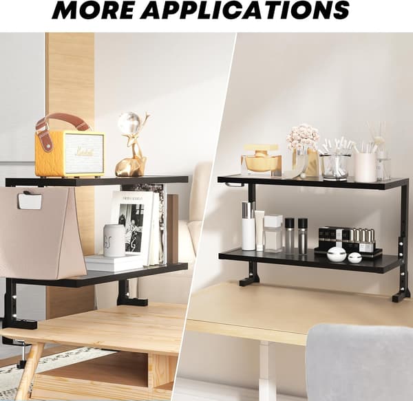 Clip-on Desk Organizer 2-Tier Shelf Above or Below, Customized Space Accessories, Kitchen Shelf, Black