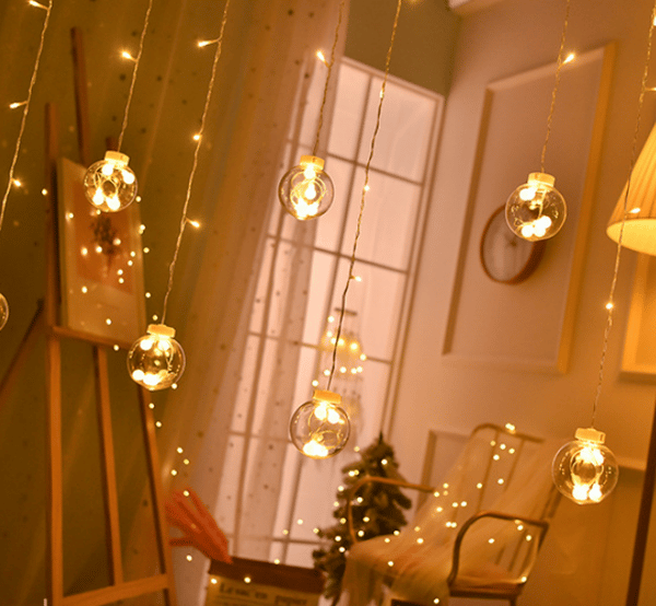 LED-gardinlampe, ønskeball, jentehjerte, romantisk soverom
