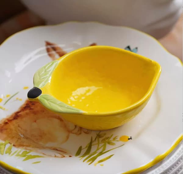 4 stk keramiske forrettstallerkener sitronformede sideretter krydder - Lemon