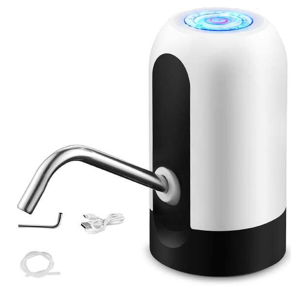Vit automatisk vattenpump för vattenflaska, USB-laddning, automatisk vattenknapp