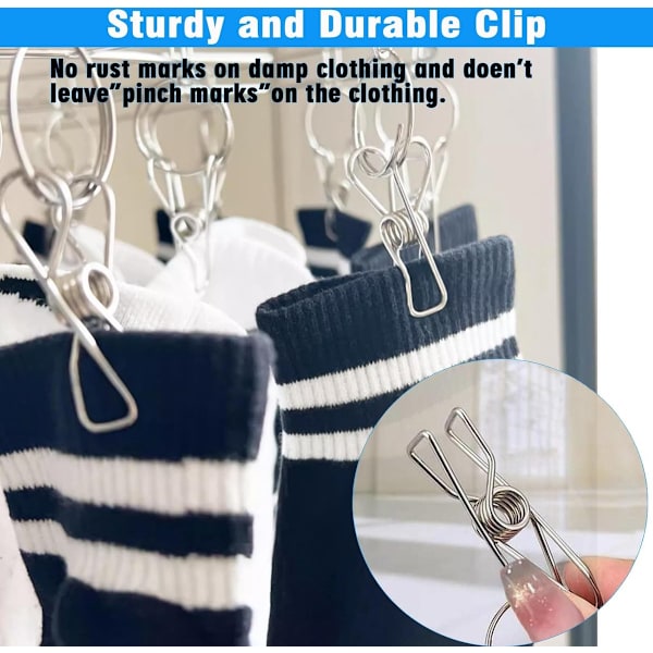 Stainless Steel Clothes Drying Rack with 20 Clips, Round, Space-Saving