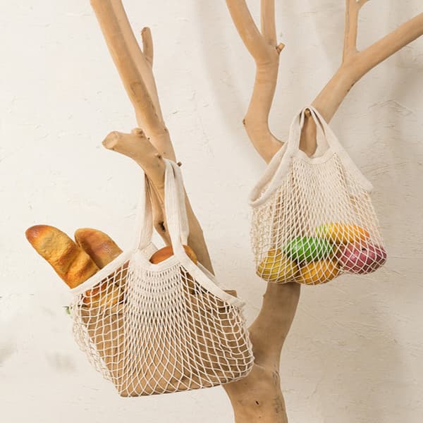 3-pak mesh bomuldsreb indkøbsposer (30*35*10cm), genanvendelig mesh
