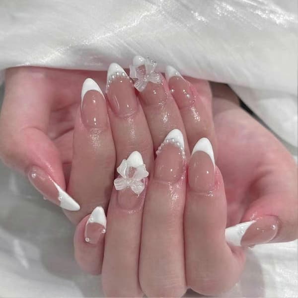 French Style Nude False Nails with White Tip Durable and Never Crack Comfort 1 1