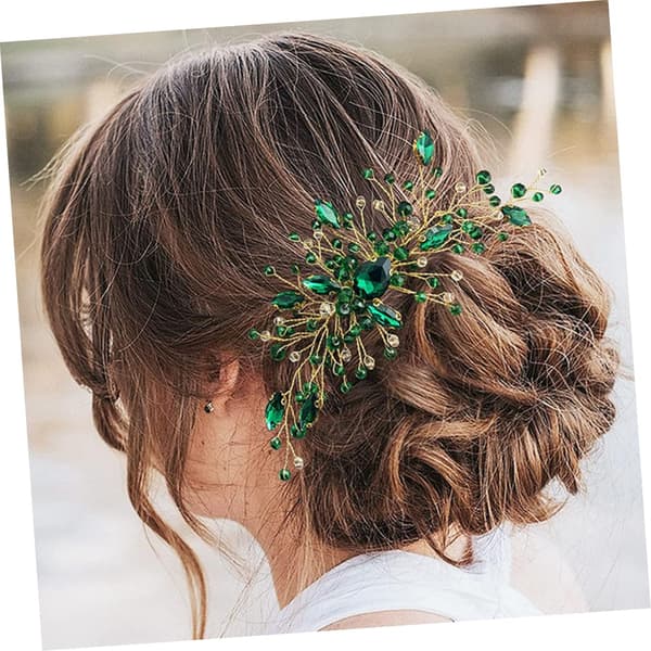 Hårkam Bryllupshår Tilbehør Bryllup Brud Tiara Bryllupshår Brude Hår Tilbehør Rhinestone Hår Sidekam Amor Hårbånd Grøn