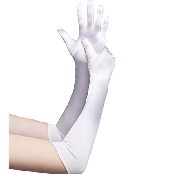 Lange satinhandsker til kvinder - handsker til bryllup - satinhandsker - klassisk aftenkjole. Hvid